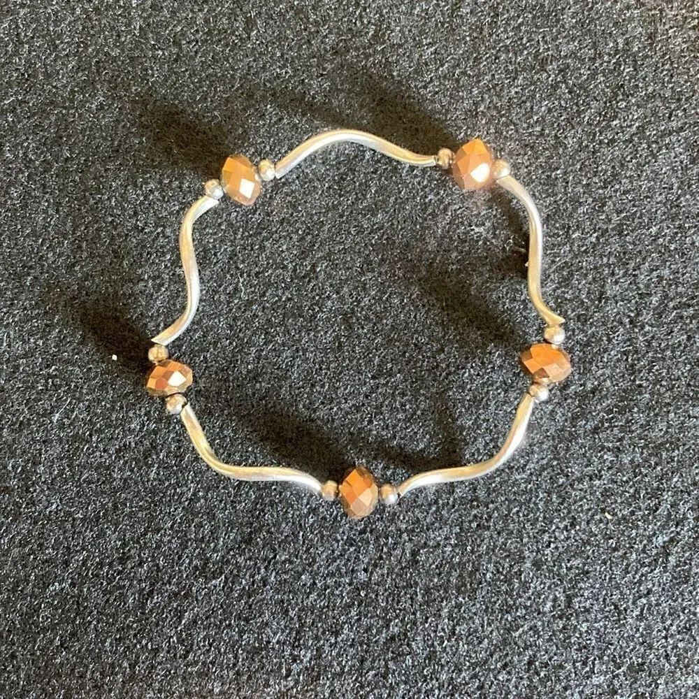 Bracelet Silver tone and metallic brown beed 